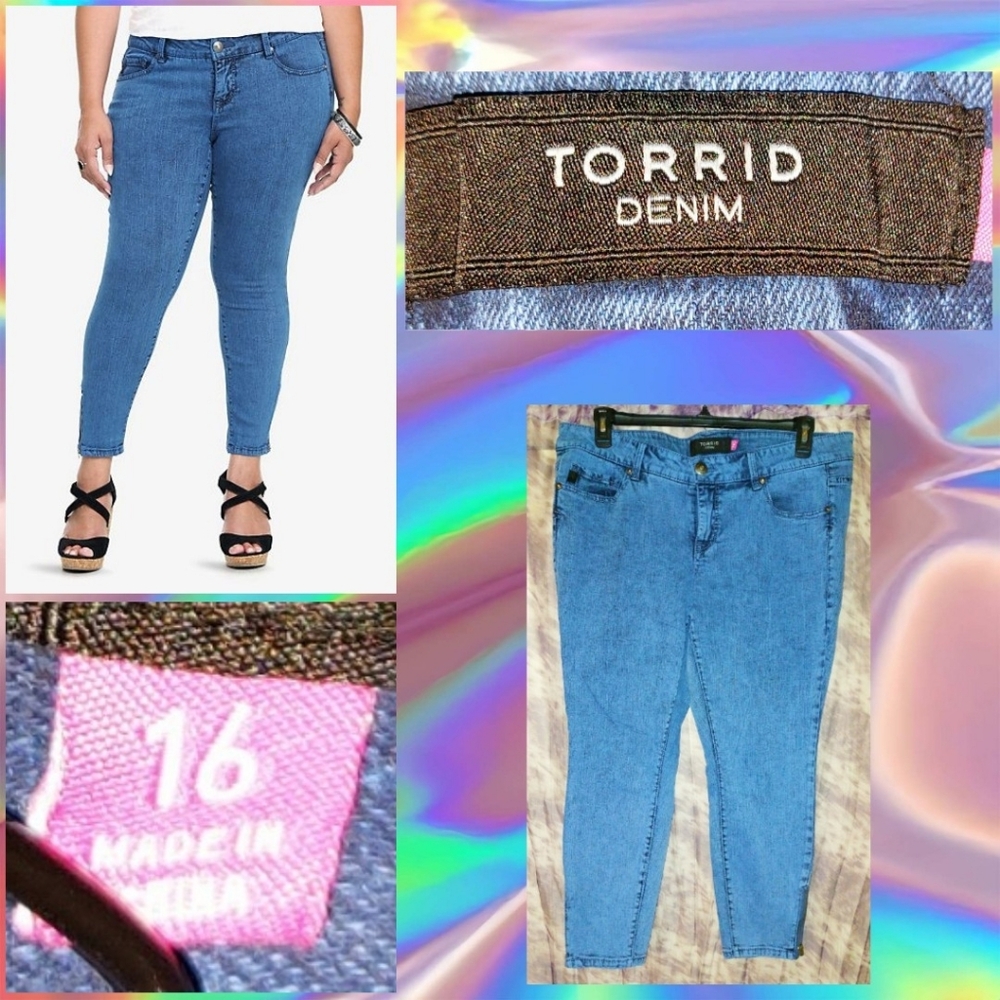 Torrid Denim brand Light Blue Overdue Ankle Zip Stiletto Skinny Jeans Sz 16